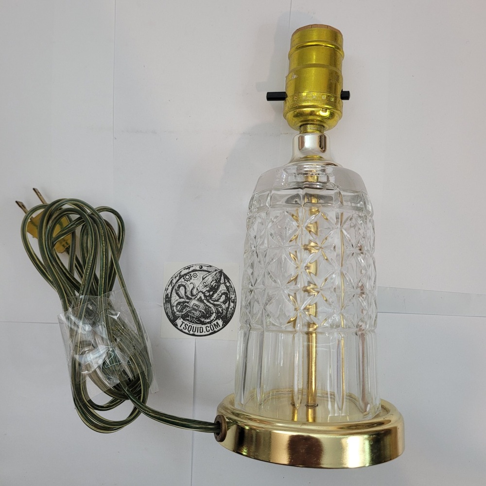 Hollywood Regency Crystal Accent Lamp Base Cut Glass Vintage 9 Inch